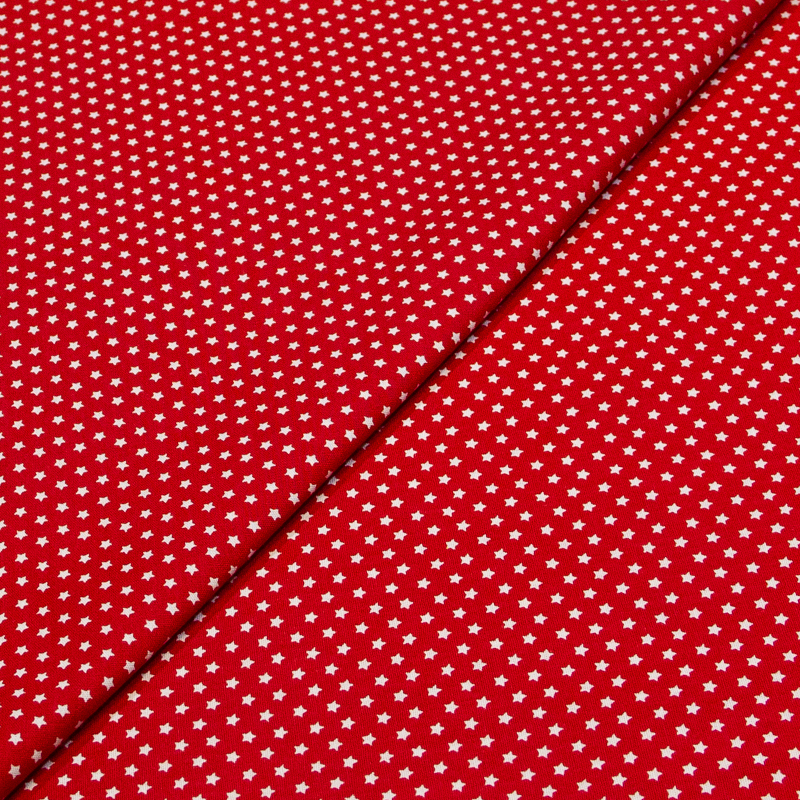 Popeline 100% coton - Étoiles blanches sur fond rouge