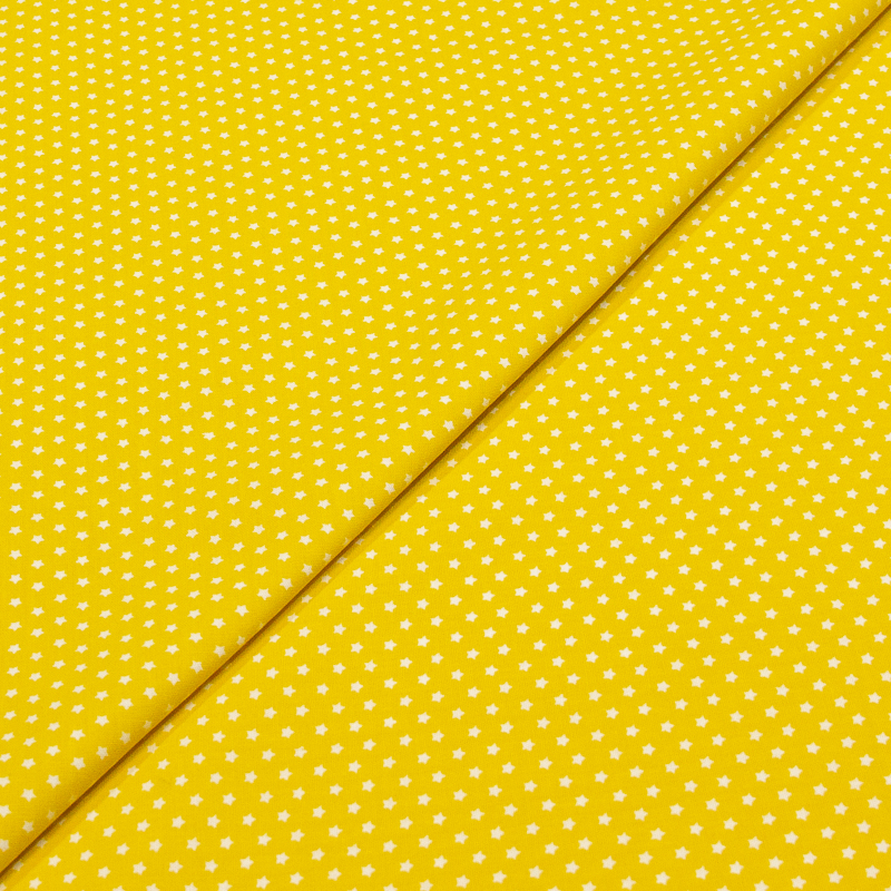 Popeline 100% coton - Étoiles blanches sur fond jaune