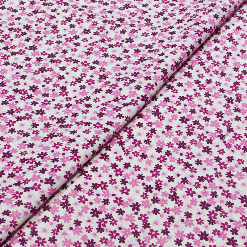 Popeline 100% coton - Parterre de fleurs roses