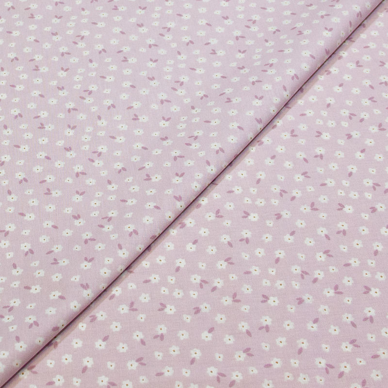Popeline 100% coton - Petites fleurs sur fond rose