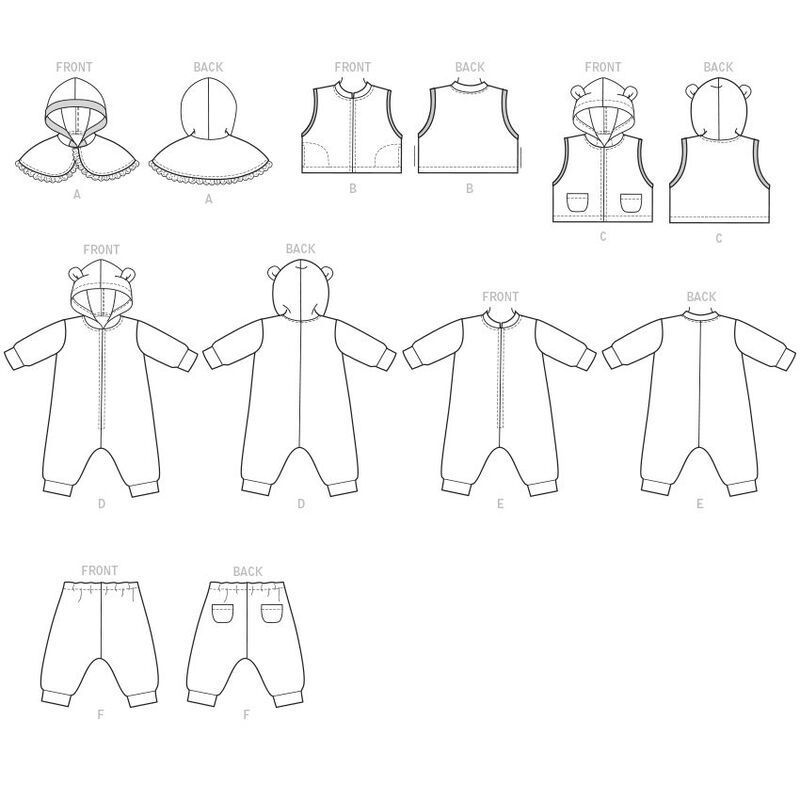 Patron Butterick 6372/YA5 - Cape, gilet, nid d'ange et pantalon pour bébé