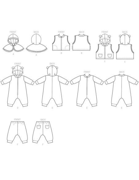 Patron Butterick 6372/YA5 - Cape, gilet, nid d'ange et pantalon pour bébé