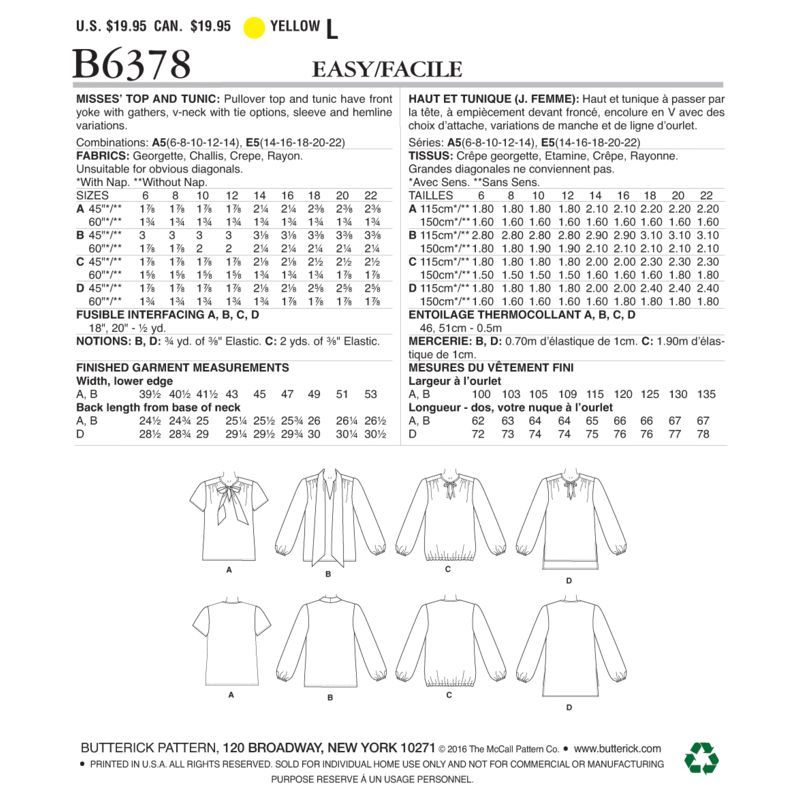 Patron Butterick 6378/A5 - Haut et tunique