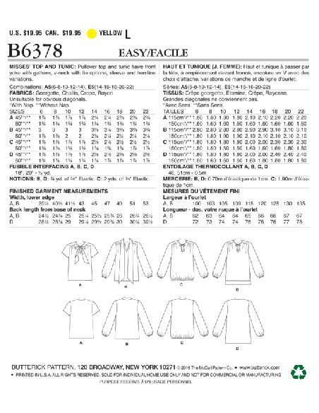 Patron Butterick 6378/A5 - Haut et tunique