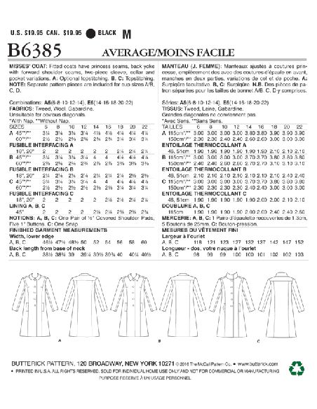 Patron Butterick 6385/A5 - Manteau