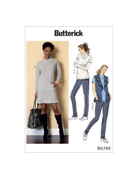 Patron Butterick 6388/Y - Gilet, hauts, robe et pantalon