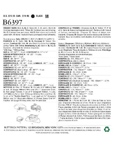 Patron Butterick 6397/OSZ - Chapeaux
