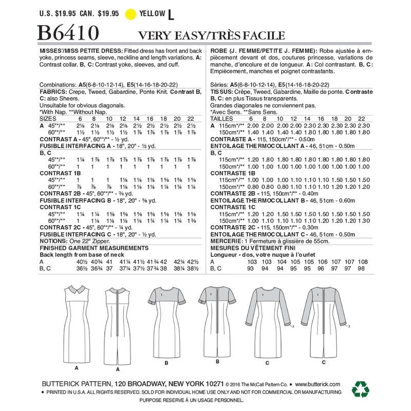 Patron Butterick 6410/A5 - Robe