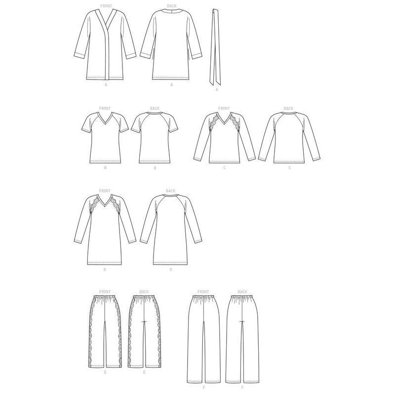 Patron Butterick 6428/Y - Peignoir, haut, chemise de nuit et pantalon