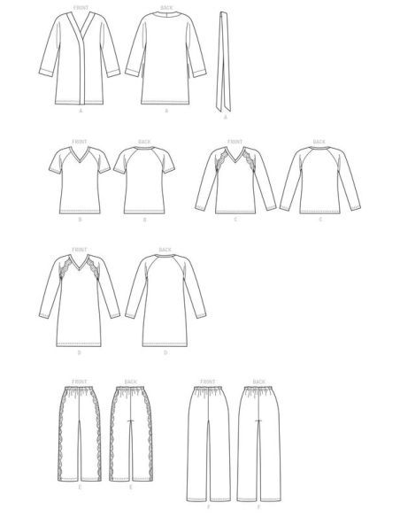 Patron Butterick 6428/Y - Peignoir, haut, chemise de nuit et pantalon