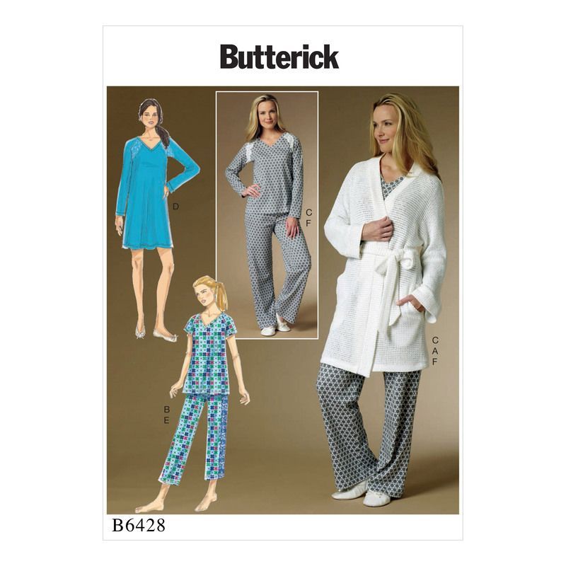 Patron Butterick 6428/Y - Peignoir, haut, chemise de nuit et pantalon