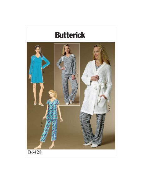 Patron Butterick 6428/Y - Peignoir, haut, chemise de nuit et pantalon