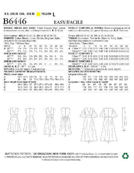 Patron Butterick 6446/A5 - Robe et ceinture