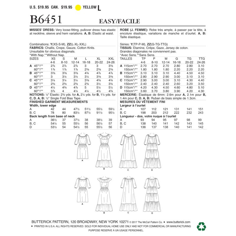 Patron Butterick 6451/Y - Robe