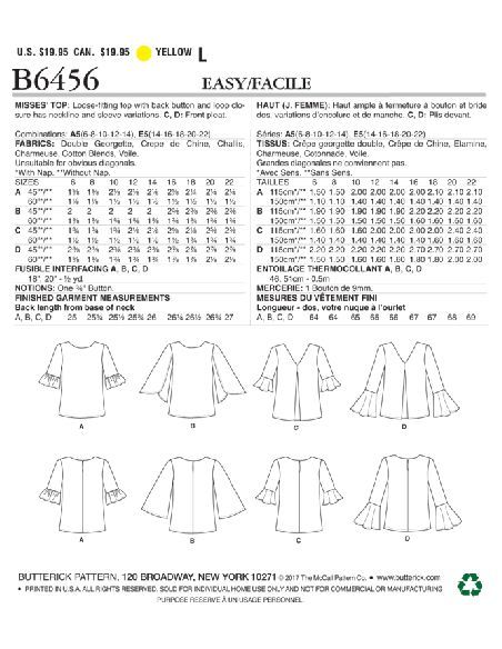 Patron Butterick 6456/A5 - Haut