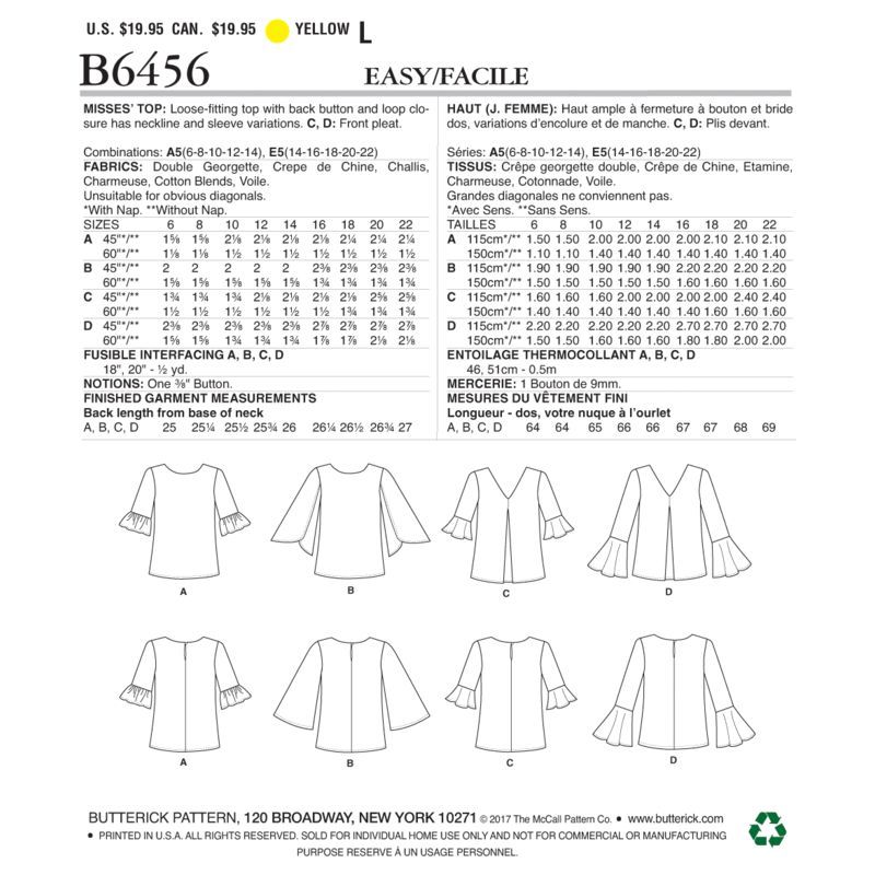 Patron Butterick 6456/A5 - Haut