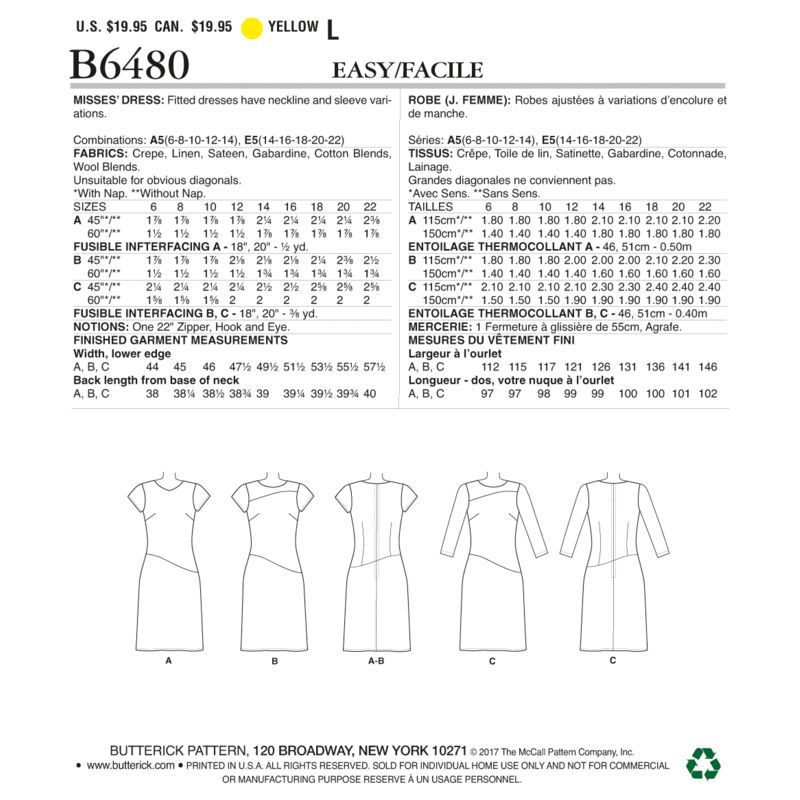 Patron Butterick 6480/A5 - Robe
