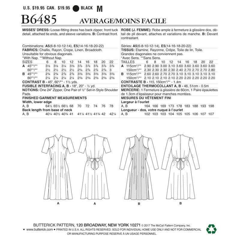 Patron Butterick 6485/A5 - Robe