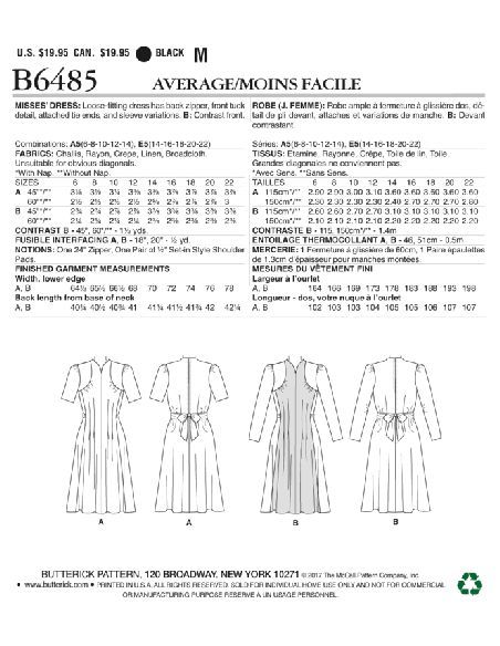 Patron Butterick 6485/A5 - Robe
