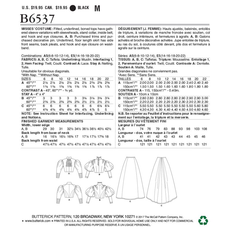 Patron Butterick 6537/A5 - Déguisement