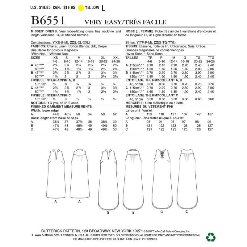 Patron Butterick 6551/Y - Robe