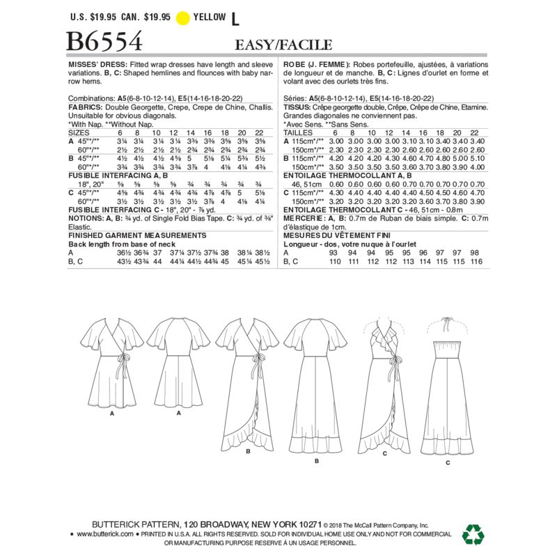 Patron Butterick 6554/A5 - Robe