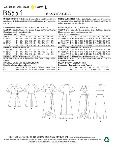 Patron Butterick 6554/A5 - Robe
