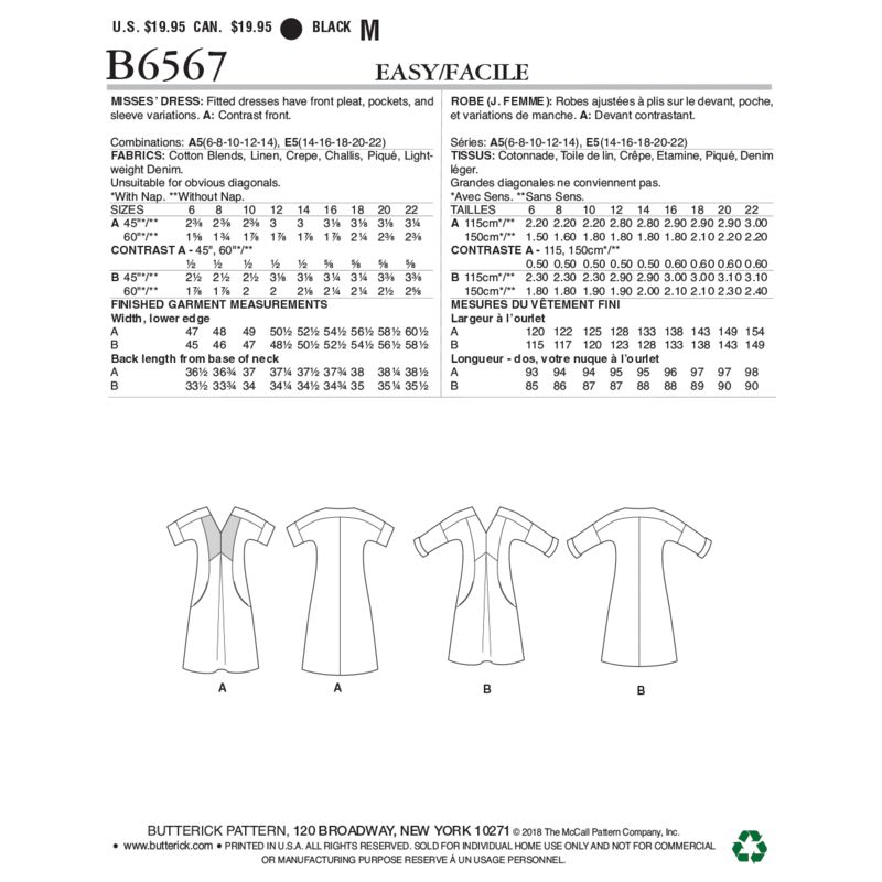 Patron Butterick 6567/A5 - Robe