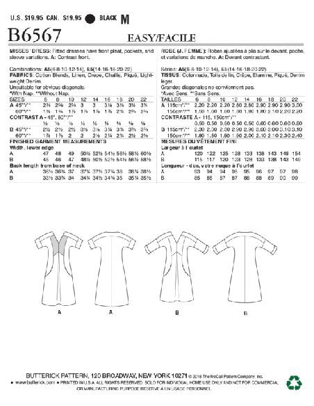 Patron Butterick 6567/A5 - Robe