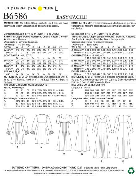 Patron Butterick 6586/A5 - Robe
