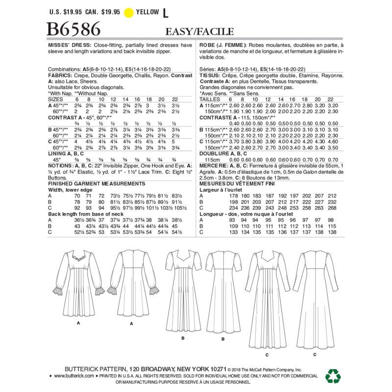Patron Butterick 6586/A5 - Robe