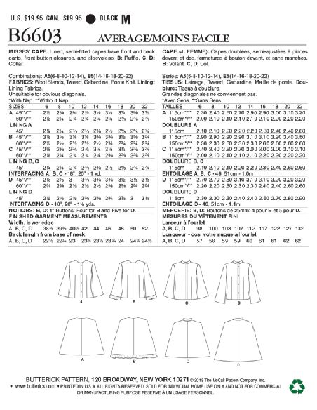 Patron Butterick 6603/A5 - Cape