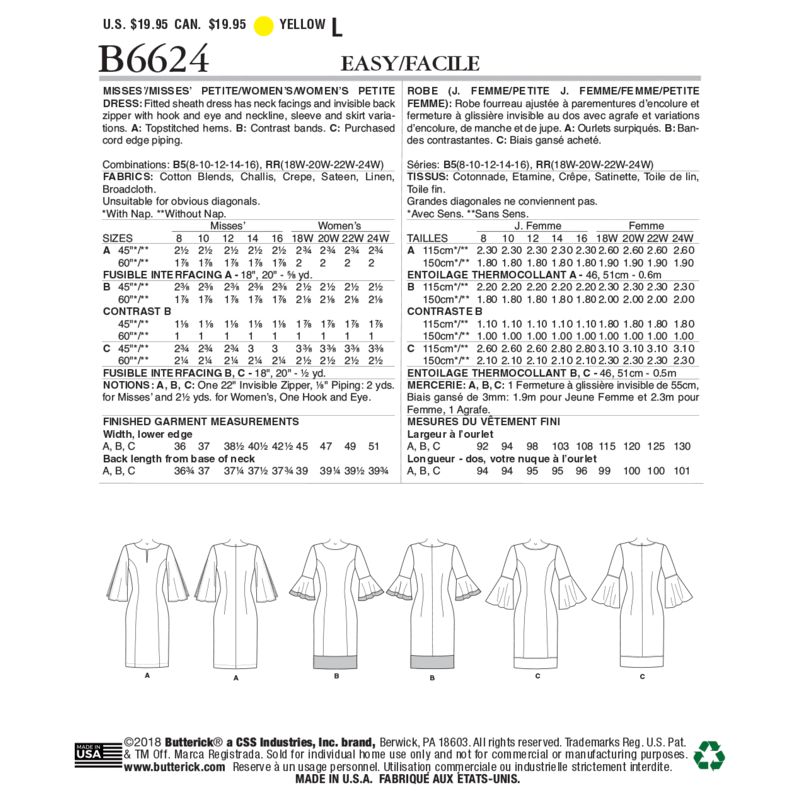 Patron Butterick 6624/B5 - Robe