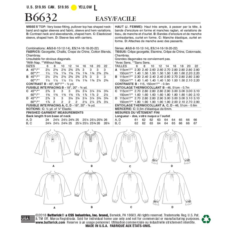 Patron Butterick 6632/A5 - Haut