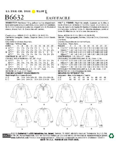 Patron Butterick 6632/A5 - Haut