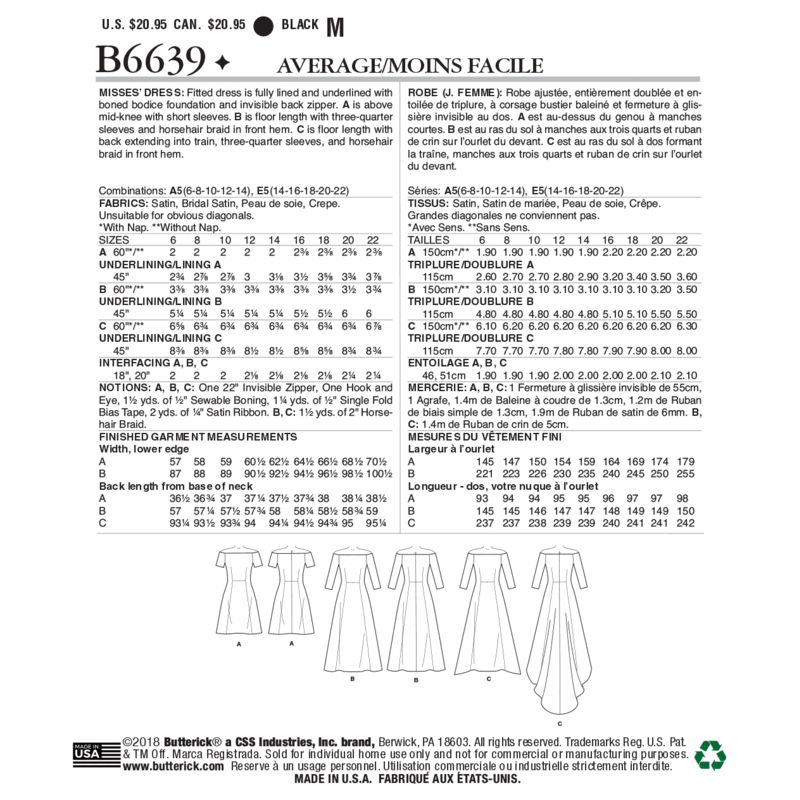 Patron Butterick 6639/A5 - Robe