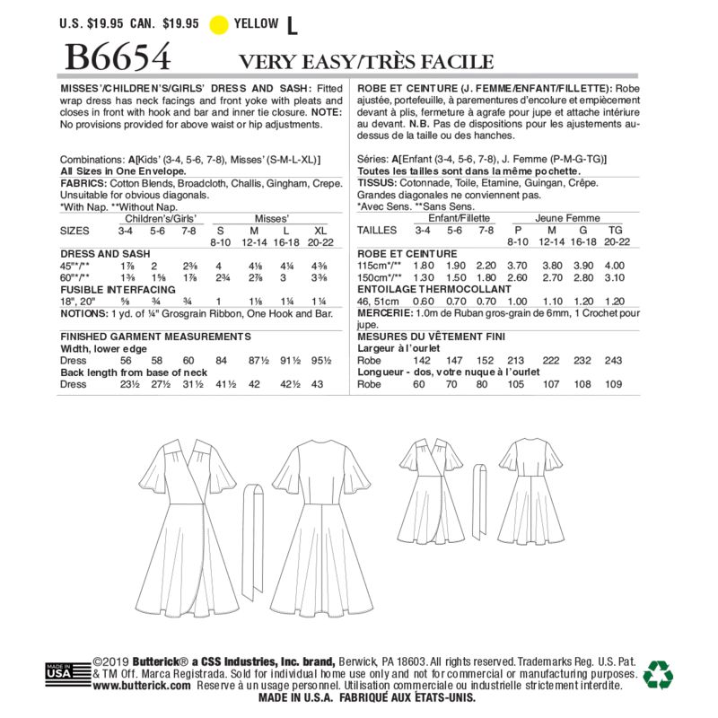 Patron Butterick 6654/A - Robe et ceinture