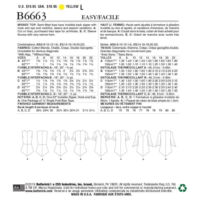 Patron Butterick 6663/A5 - Haut