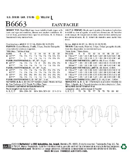 Patron Butterick 6663/A5 - Haut