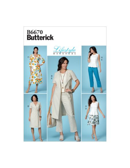 Patron Butterick 6670/A5 - Haut, robe, jupe et pantalon