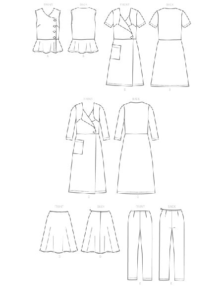 Patron Butterick 6670/A5 - Haut, robe, jupe et pantalon