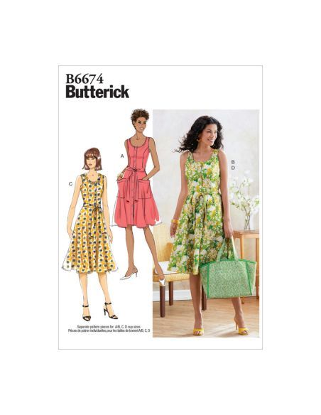 Patron Butterick 6674/A5 - Robe, ceinture et sac à main