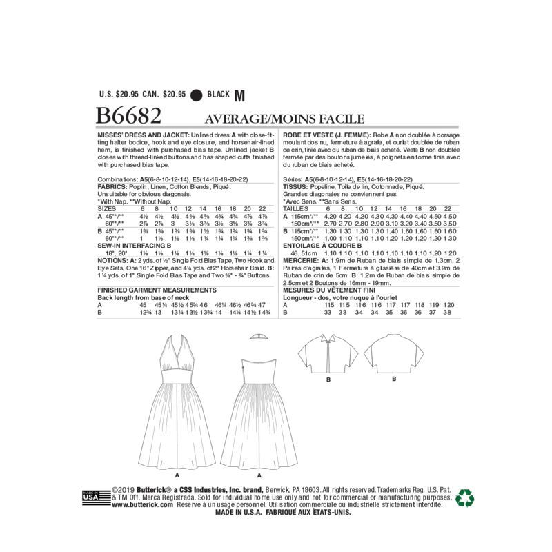 Patron Butterick 6682/A5 - Robe et veste