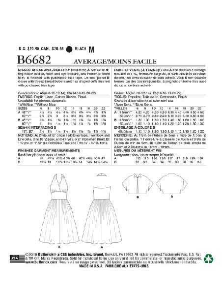 Patron Butterick 6682/A5 - Robe et veste