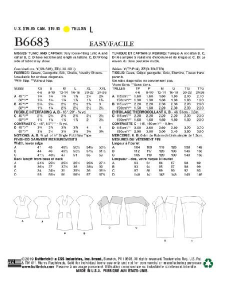 Patron Butterick 6683/Y - Tunique et caftan