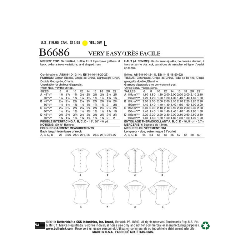 Patron Butterick 6686/A5 - Haut
