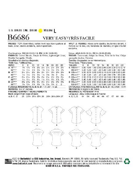 Patron Butterick 6686/A5 - Haut