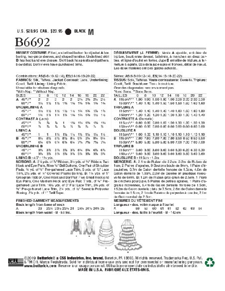 Patron Butterick 6692/A5 - Déguisement