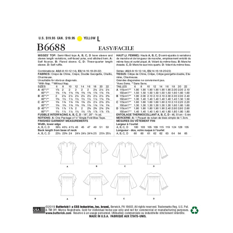 Patron Butterick 6688/E5 - Haut