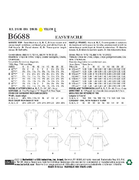 Patron Butterick 6688/E5 - Haut